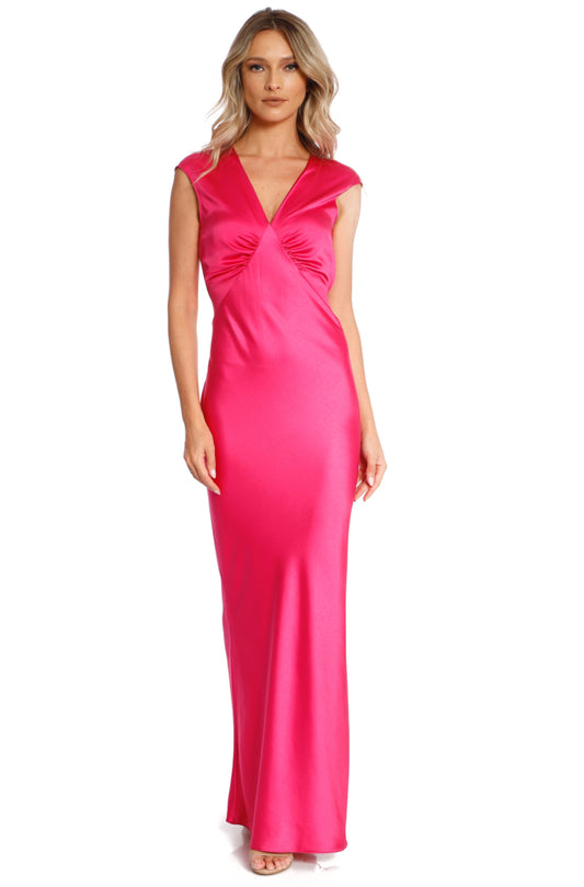 Rochie maxi din satin fuchsia Cali