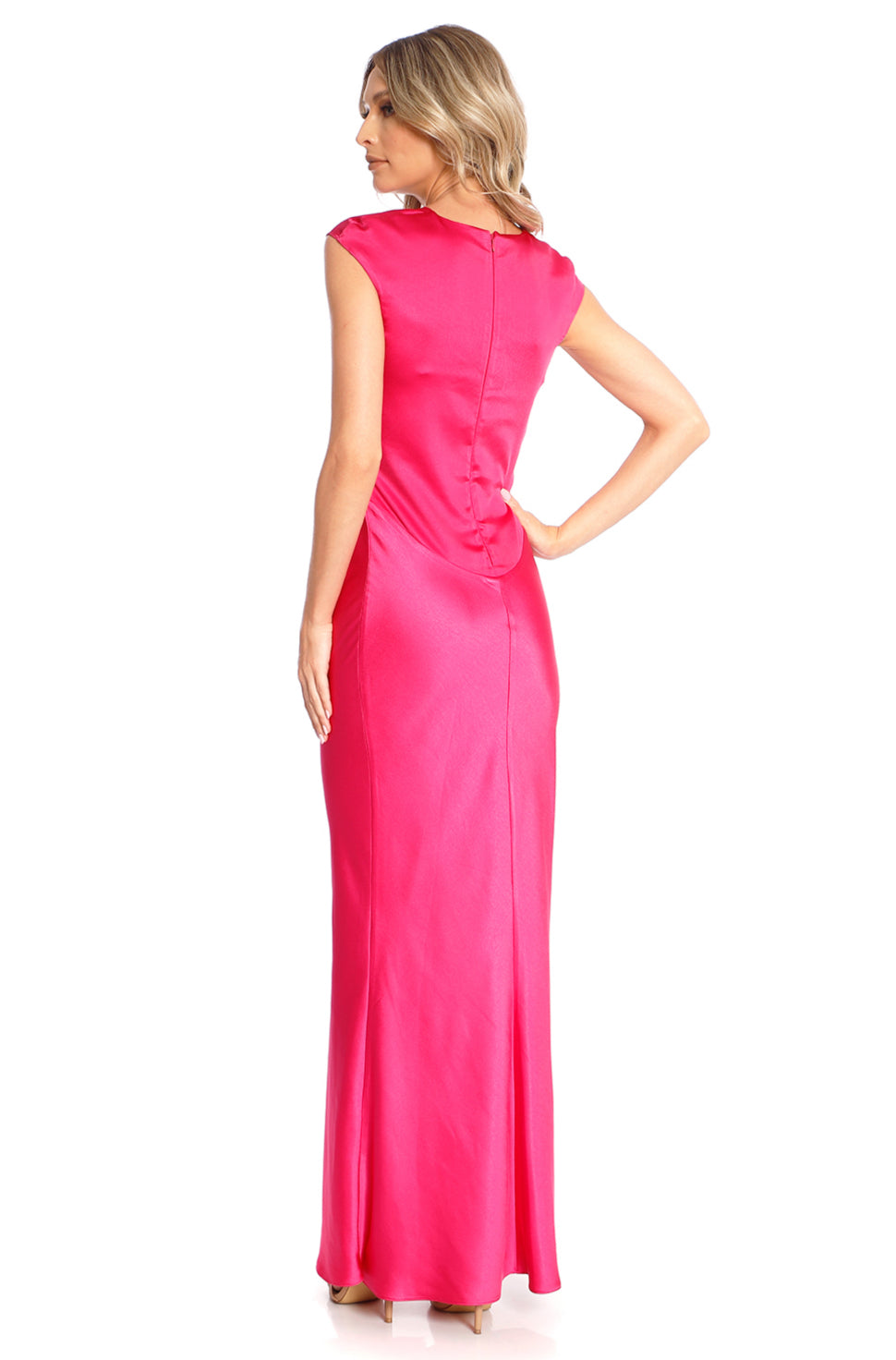 Rochie maxi din satin fuchsia Cali