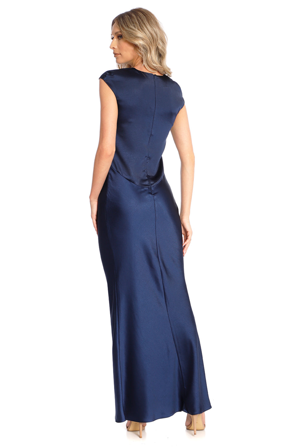 Rochie maxi din satin bleumarin Cali