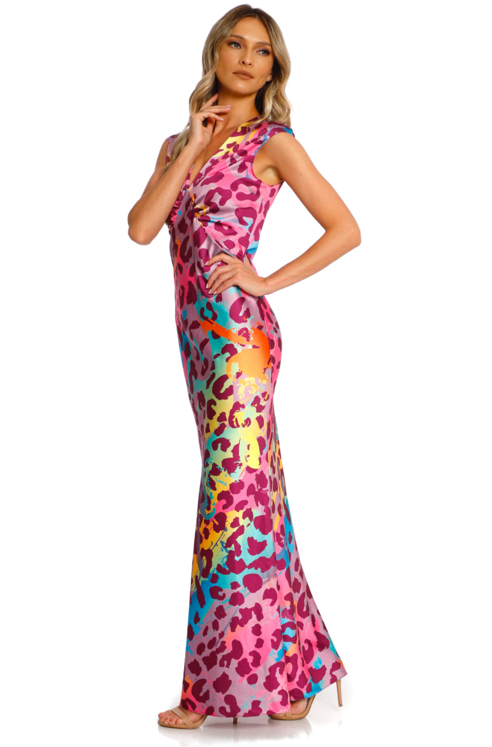 Rochie maxi din satin Cali cu print Rio