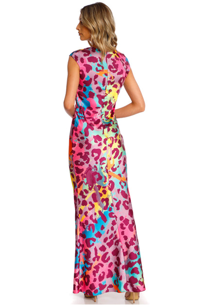 Rochie maxi din satin Cali cu print Rio