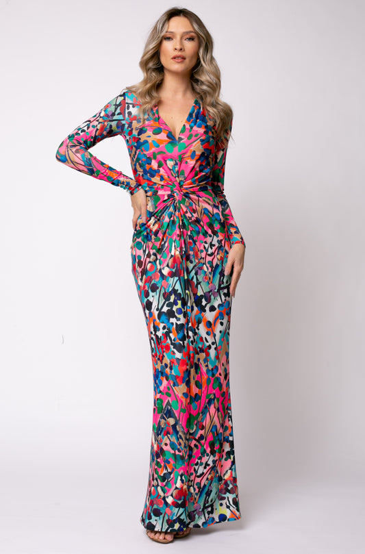 Rochie maxi din jerseu Mallorca cu print Barcelona