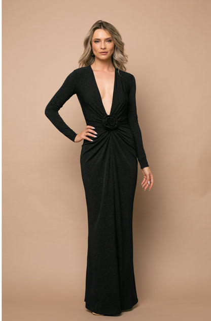 Rochie neagra maxi din jerseu cu sclipici Mallorca