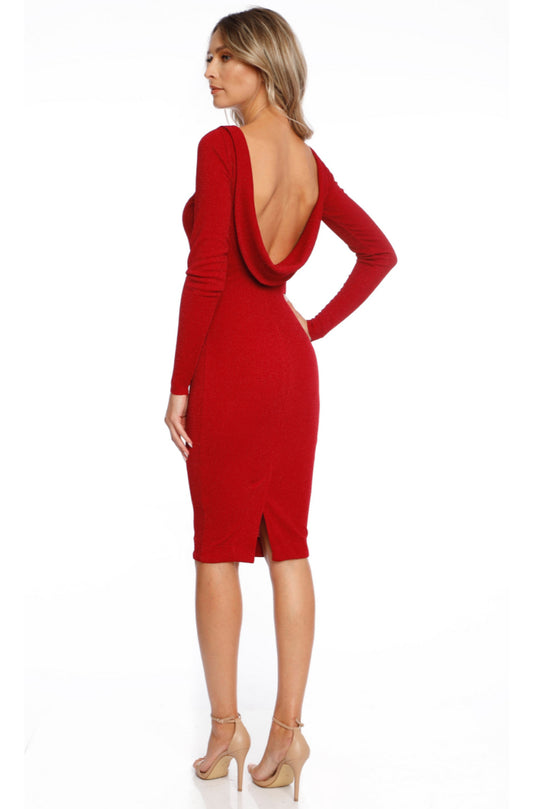 Rochie Ibiza midi rosie cu spate gol