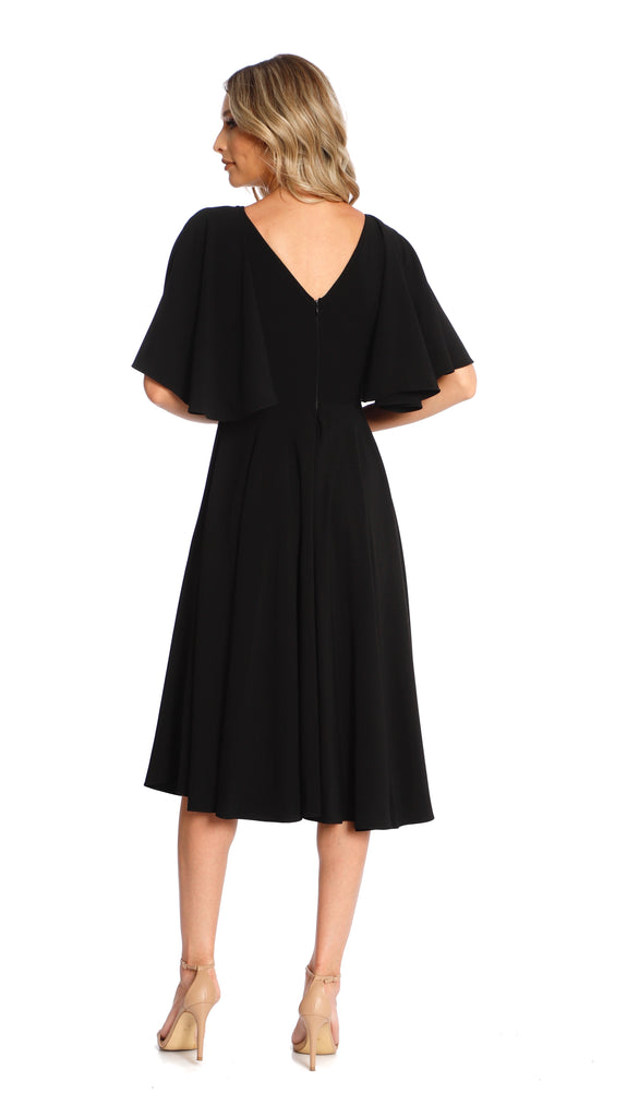 Florence Midi Dress With Butterfly Sleeves In Black