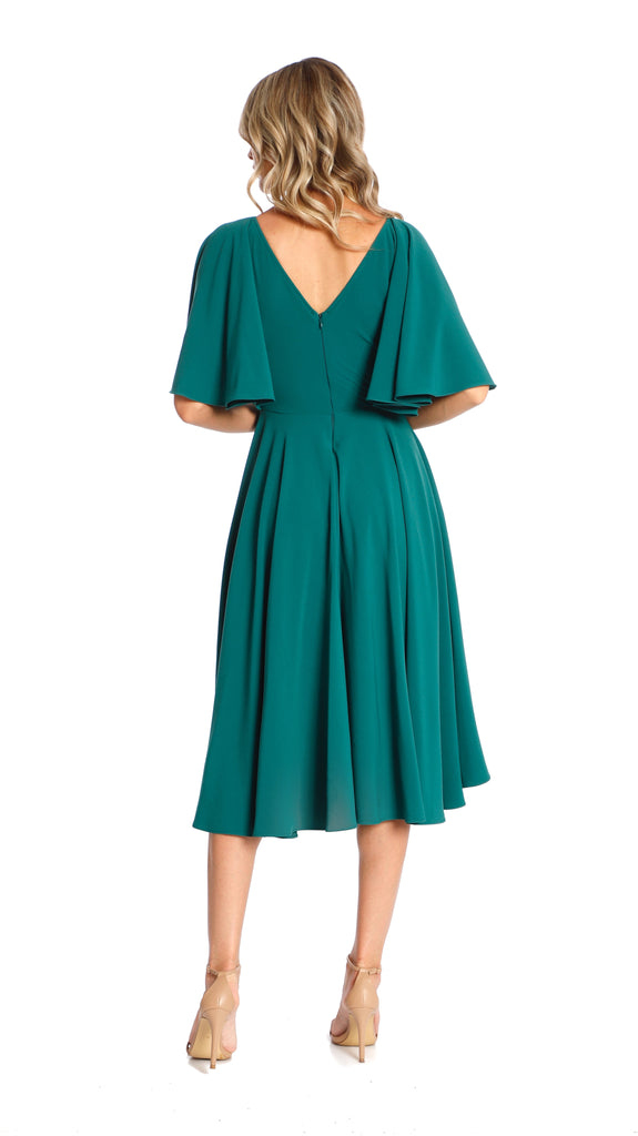 Florence Midi Dress With Butterfly Sleeves In Green