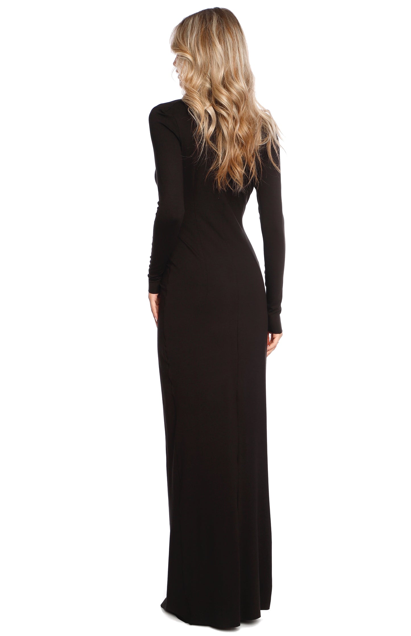 Rochie neagra maxi din jerseu cu floare decorativa Mallorca