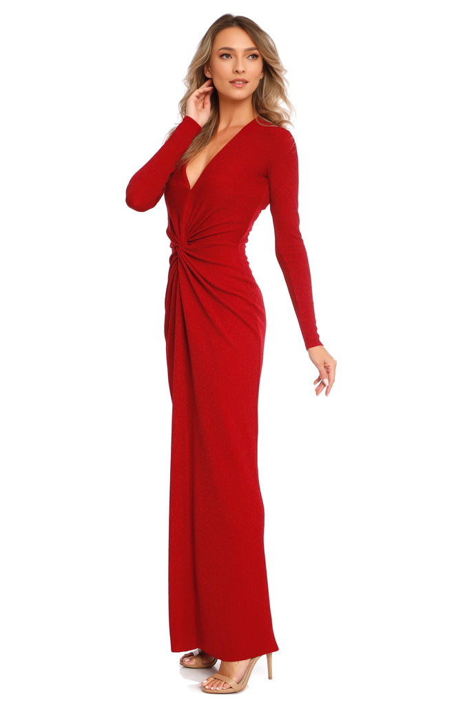 Mallorca Glitter Slinky Jersey Maxi Dress In Red