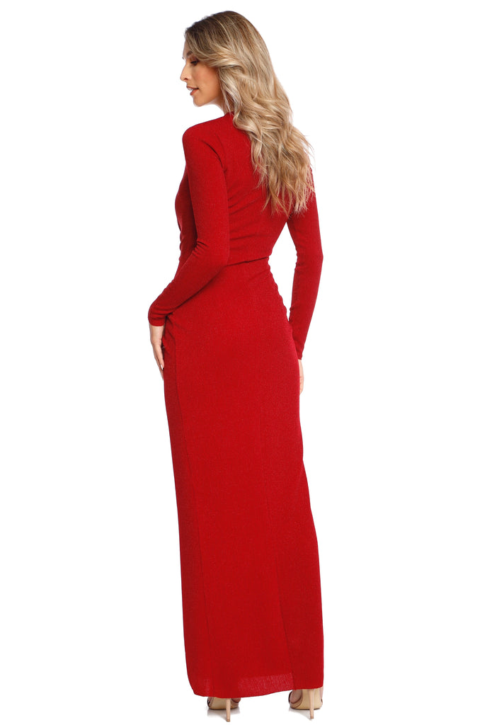 Mallorca Glitter Slinky Jersey Maxi Dress In Red