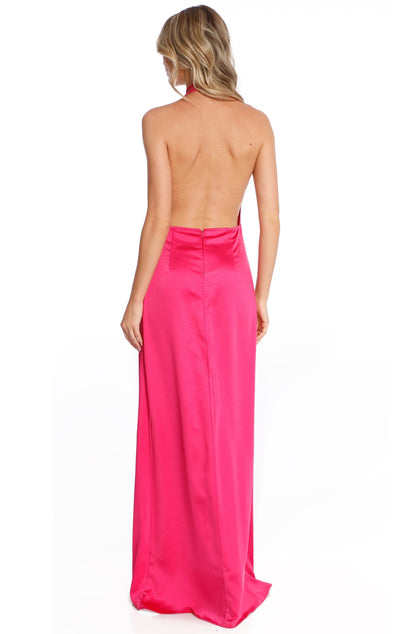 Rochie maxi din satin fuchsia cu crapatura Havana