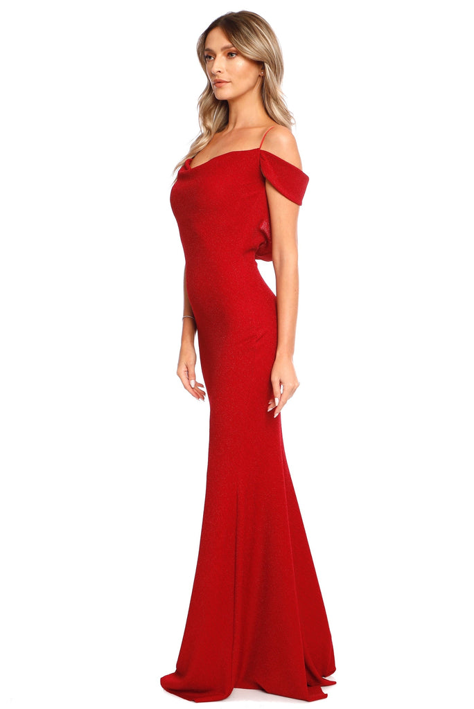 Miami Glitter Jersey Maxi Dress In Red