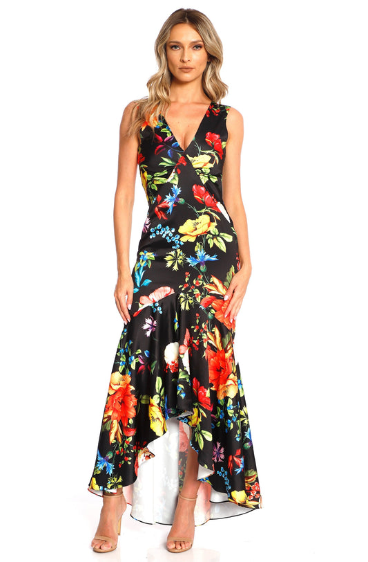 Rochie maxi din satin cu volan Tango cu print Veracruz