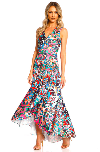 Rochie maxi din satin cu volan Tango cu print Barcelona