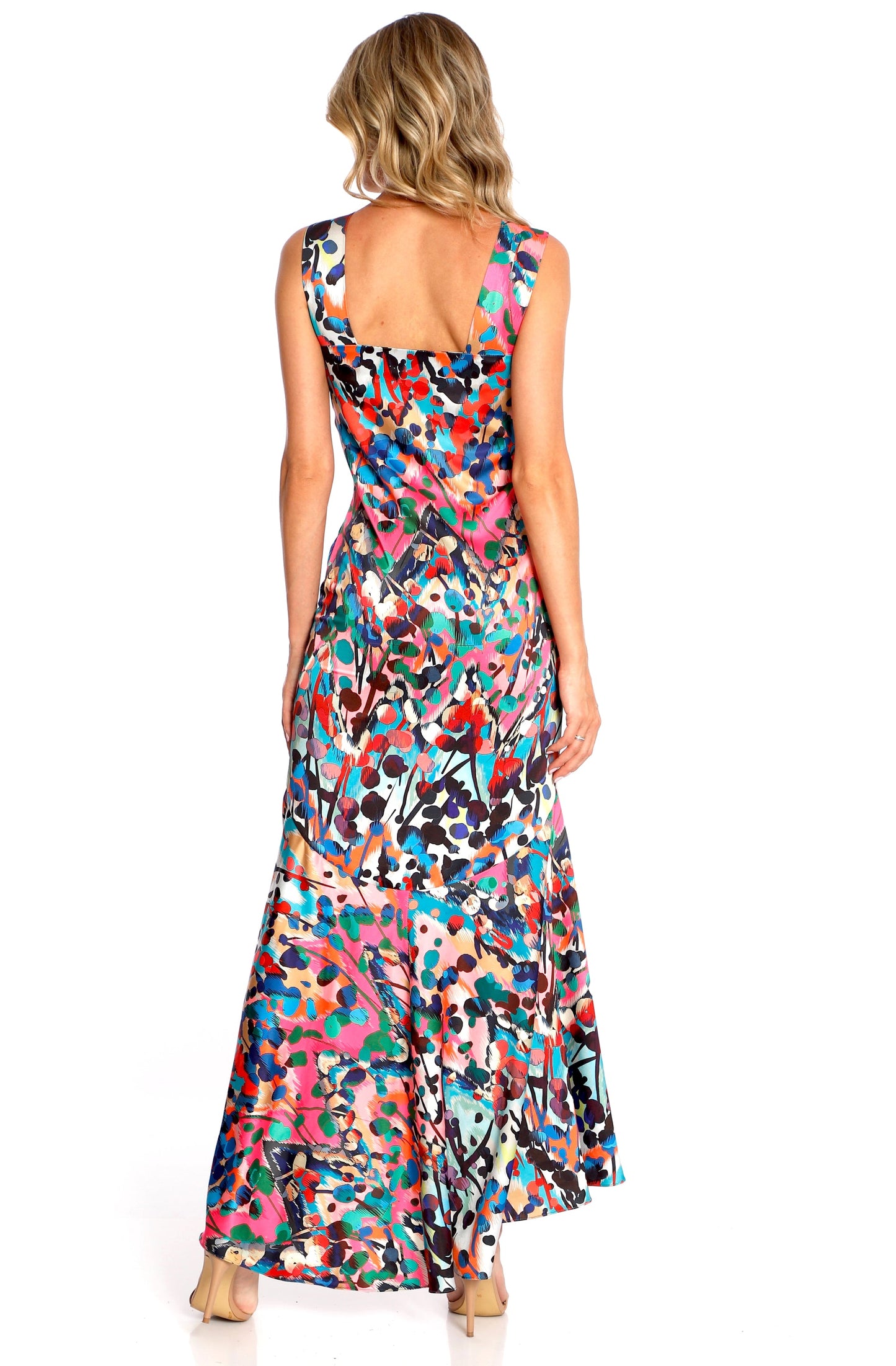 Rochie maxi din satin cu volan Tango cu print Barcelona