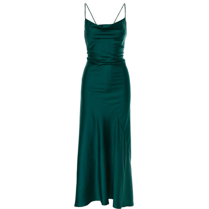 Rochie lunga verde din satin Tulum