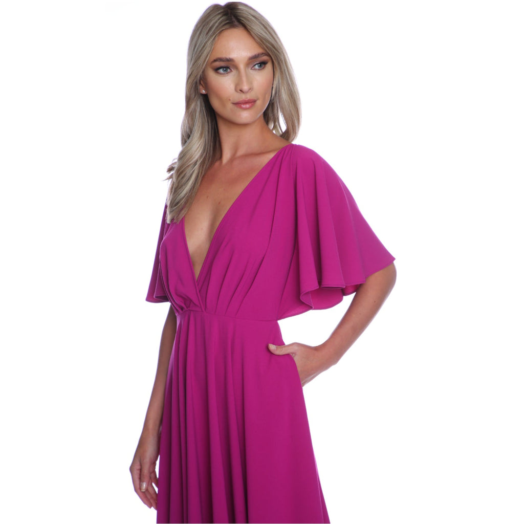 Florence Midi Dress With Butterfly Sleeves In Orchid